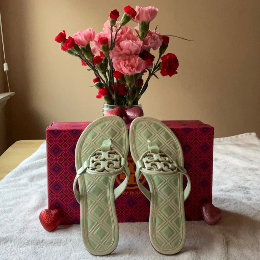 Tory Burch Pale Mint Logo Thong Sandals